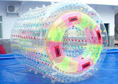 3.0m long transparent double layers inflatable water roller ball with tubes on entrance